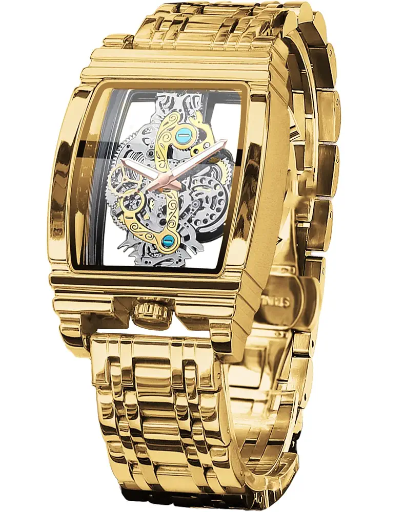 Royalmore Skeleton Watch Retro Gorgeous Gear Carving gold Design  for men