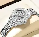 Round Dail silver diamonds analog watch for women
