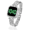 Silver square dimand design anlolg watch for women