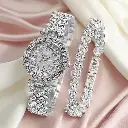 Flower design dimand analog watch for women silver