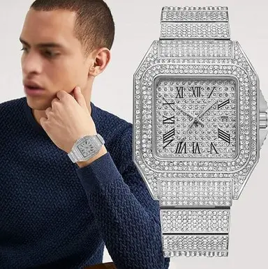 Square dimands design watch for men